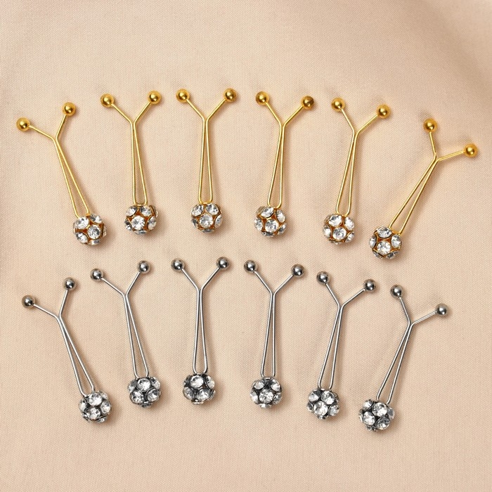 Зажим для платка &laquo;Хрусталь&raquo; шарик, цвет белый в серебре (неделимая фасовка 12 шт., цена за шт.)