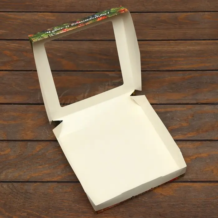 Коробка складная, подарочная новогодняя с окном Merry christmas 20&times;20&times;4 см