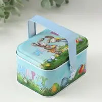 Шкатулка металл с ручкой "Крольчата с яичками" 6х10,5х8 см