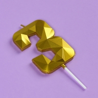 Свеча ГИГАНТ в торт на шпажке &laquo;Грань&raquo;, цифра "3", золотая, 9 см