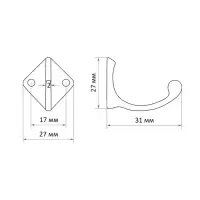 Крючок мебельный ТУНДРА TKO026, однорожковый, медь, 20 шт.