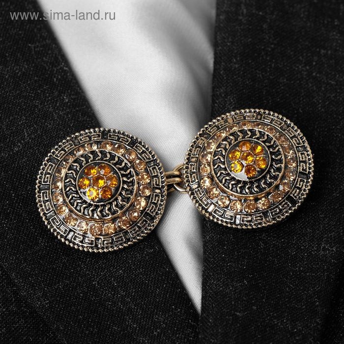 Зажим для кардигана &laquo;Круг&raquo; в орнаментах, цвет коричневый в чернёном золоте