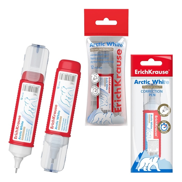 Ручка-корректор ErichKrause Arctic White, 12 мл, с металлическим наконечником, в пакетике