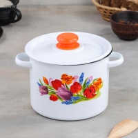 Кастрюля эмалированная цилиндрическая &laquo;Тюльпан Май&raquo;, 3,5 л, цвет белый