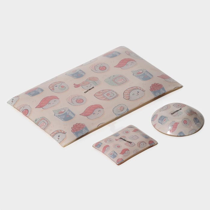 Набор для суши из стекла Доляна &laquo;Сет&raquo;, 3 предмета: соусники 8&times;2 см, 8&times;6 см, подставка 25&times;15&times;2 см