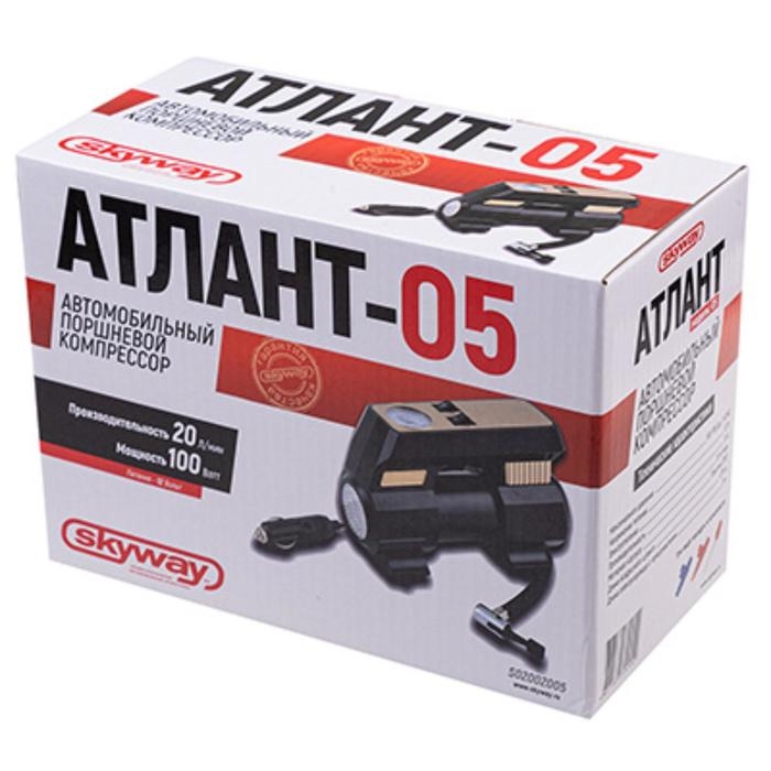Компрессор автомобильный, пластиковый, 20 л/мин, SKYWAY, "АТЛАНТ-05", 7АТМ с фонарем, S02002005