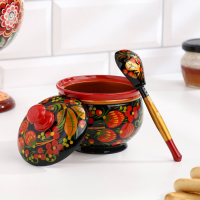 Сахарница, с ложкой, 10&times;9 см, хохлома