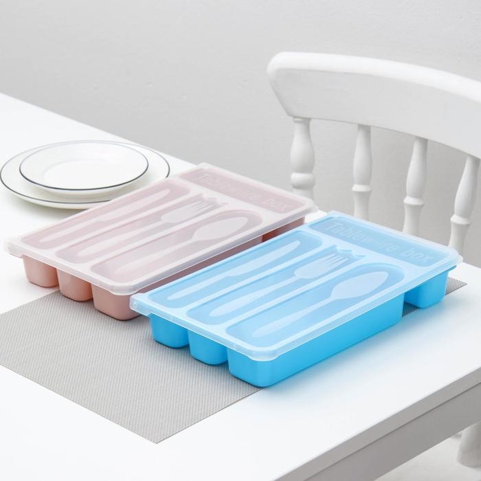 Лоток для столовых приборов с крышкой Доляна, 30&times;18&times;4,5 см, цвет МИКС