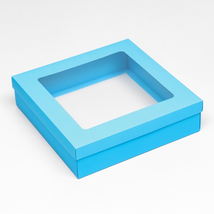 Коробка подарочная складная, упаковка, крышка-дно, бирюзовая, с окном 30 х 30 х 8 см