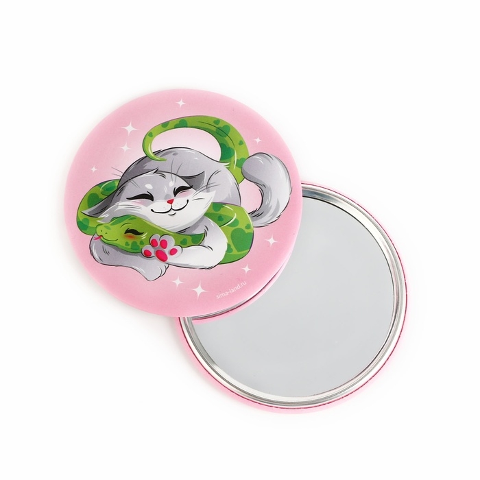 Зеркало карманное новогоднее &laquo;Новый год: Котенок&raquo;, диам.7 см