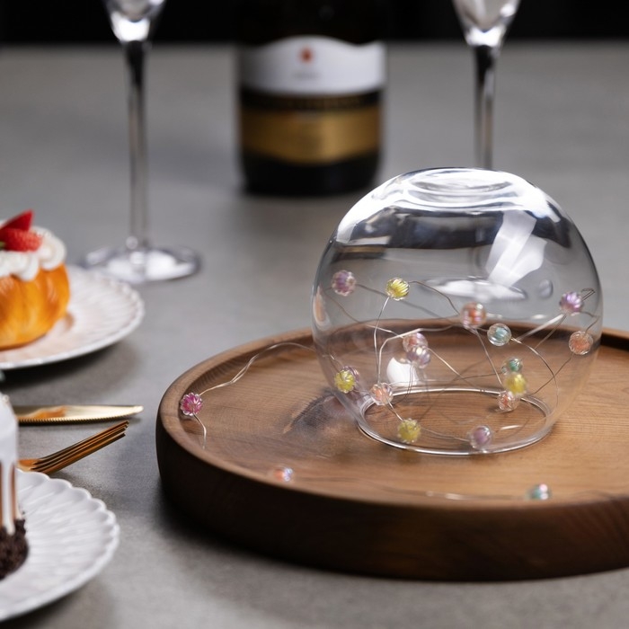 Гирлянда &laquo;Нить&raquo; 2 м роса с насадками &laquo;Шарики&raquo;, IP20, нить серебристая, 20 LED 4.6 В, батарейки AG13x3 (в комплекте), 3 режима, свечение тёплое белое