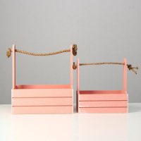 Набор кашпо деревянных 2 в 1 (25.5&times;15&times;30; 20&times;12&times;23) "Прованс", розовый