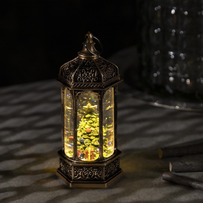 Светодиодная фигура &laquo;Ёлка в ротонде&raquo; 6.3 &times; 14 &times; 6.3 см, пластик, блёстки, батарейки AG13х3 (в комплекте), свечение тёплое белое