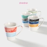 Набор кружек фарфоровых Доляна &laquo;Цветной дым&raquo;, 4 предмета: 340 мл