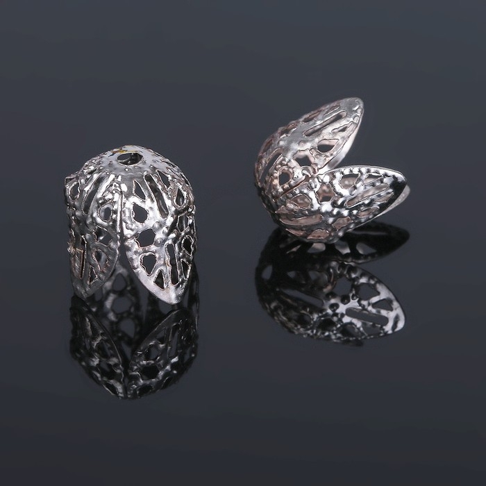 Шапочки для бусин (набор 20шт), СМ-051, 11&times;12 мм, цвет серебро