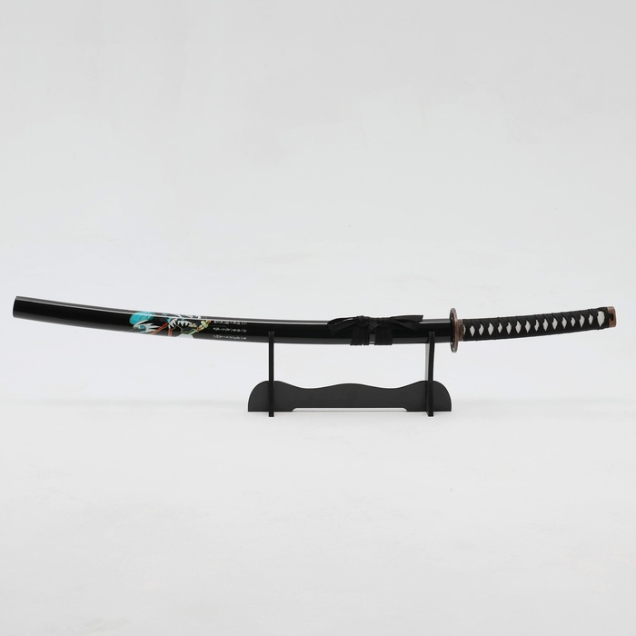 Сувенирное оружие "Катана Изаму" 100 см, клинок 68 см, чёрная, на подставке