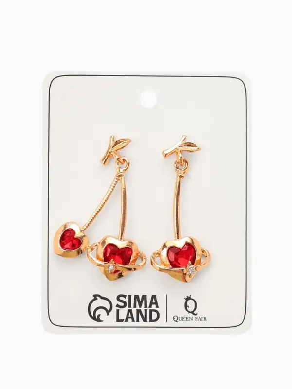 Серьги "Сердечная вишня", цвет красный в золоте