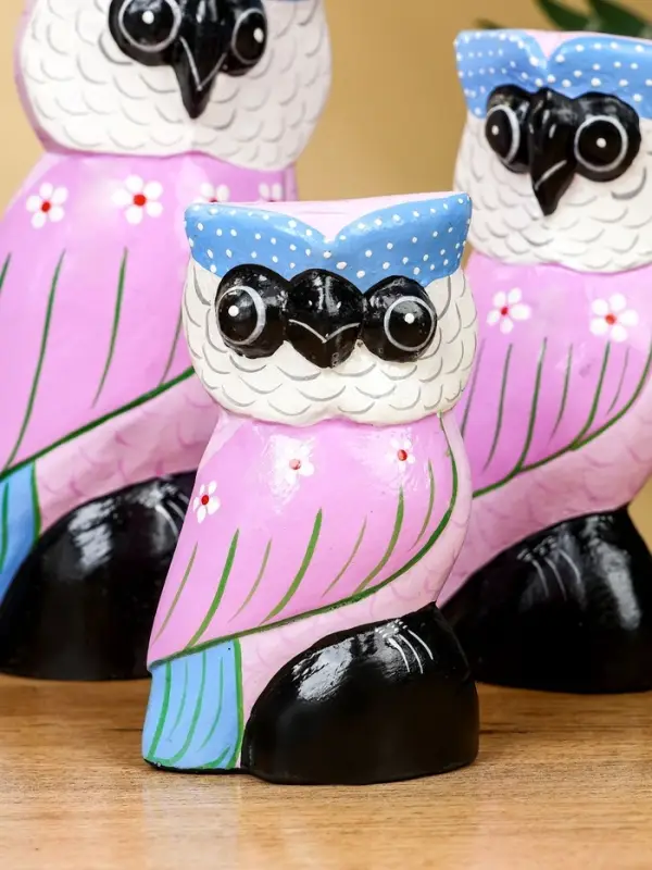 Набор сувенирный &laquo;Совы&raquo;, h=17 см, h=14.5 см, h=11 см, дерево, сиреневый