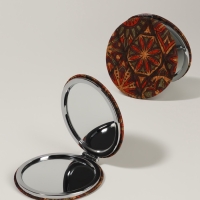 Зеркало складное &laquo;Орнамент&raquo;, d = 7,2 см, с увеличением, цвет коричневый/оранжевый