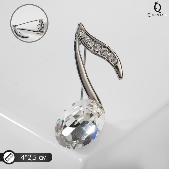 Брошь &laquo;Нота&raquo; из симфонии, цвет белый в серебре