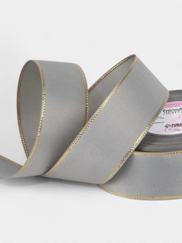 Лента репсовая 40мм*25&plusmn;1ярд(23м&plusmn;1м) золотые нити №003 светло-серый АУ