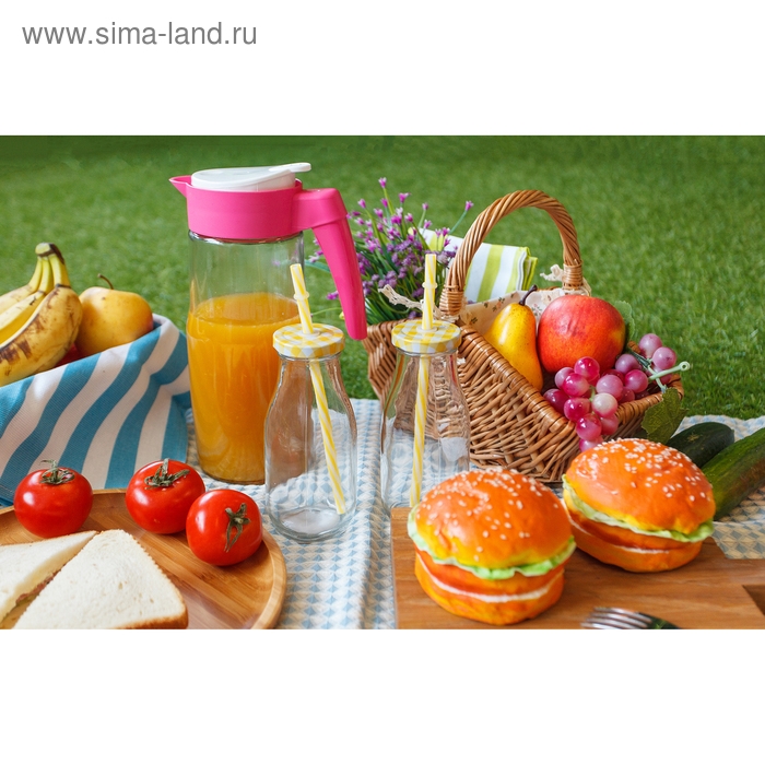 Бутыль стеклянная с крышкой и трубочкой &laquo;Лаконичность&raquo;, 300 мл, 6,5&times;15,5 см, цвет МИКС