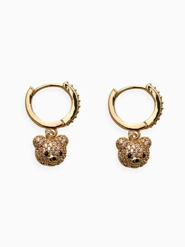 Серьги детские &laquo;Выбражулька. Мишка в стразах&raquo;, 0.5&times;2.2 см, белые в золоте