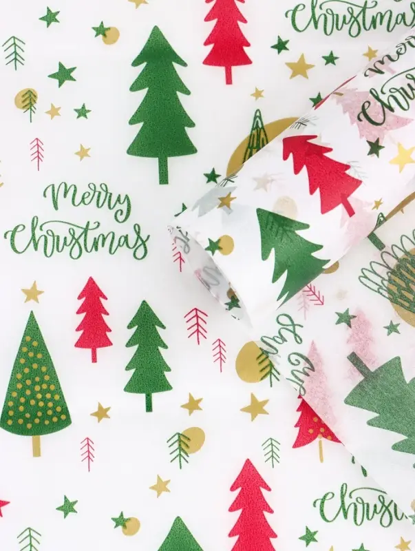 Бумага упаковочная тишью "Зимний лес", белая, 50 х 66 см