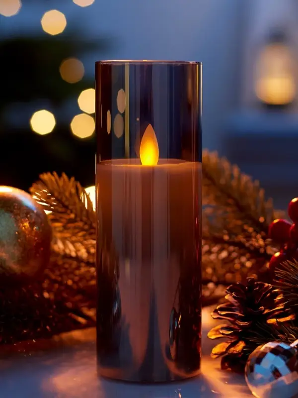 Светодиодная свеча "Серебристая" 20х5.5 см, AAx2 (не в компл.), Т/БЕЛЫЙ