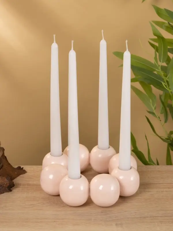 Подсвечник на 4 свечи "Бусы" с 8 сферами розовый 19х19х5,5 см