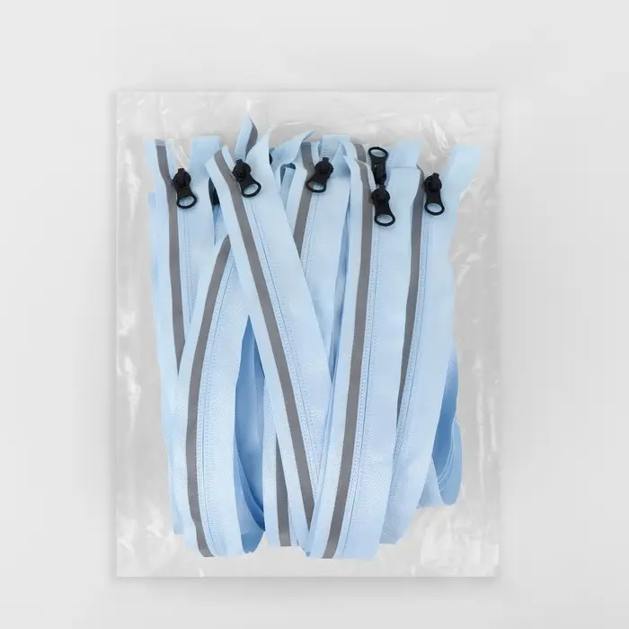 Молния &laquo;Спираль&raquo;, №5, разъёмная, со светоотражающей полосой, замок автомат, 80 см, голубая