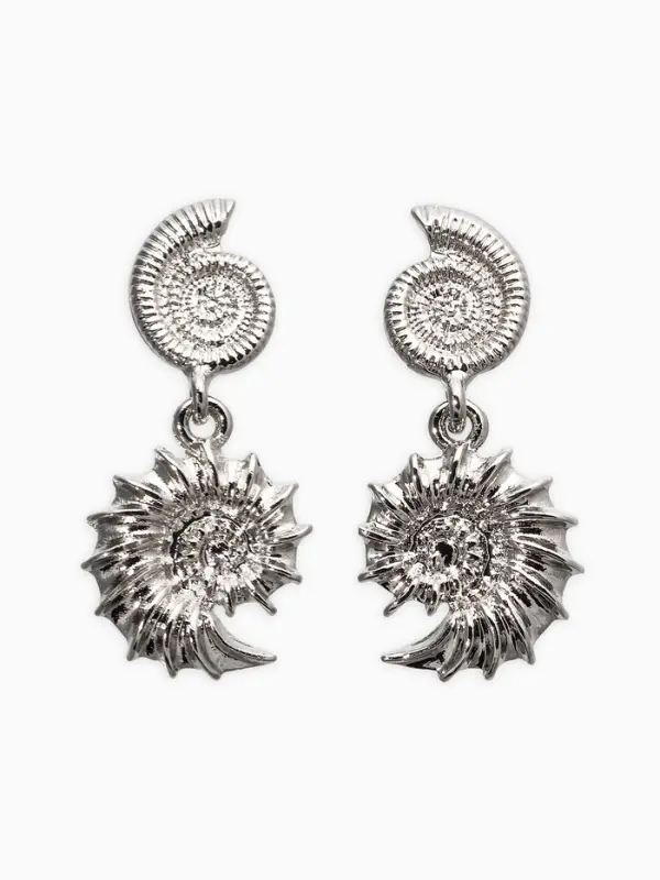 Серьги металл "Ракушки", цвет серебро