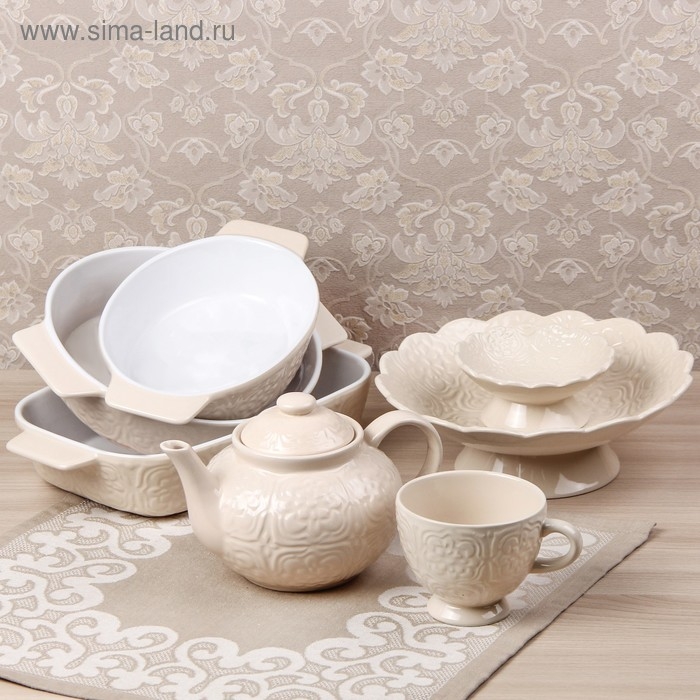 Форма для выпечки из жаропрочной керамики Доляна &laquo;Орнамент&raquo;, 28&times;16,7&times;6 см, 1 л, цвет белый