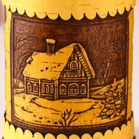 Туес шитый "Домики", D8смхH(с хватком)14см, береста