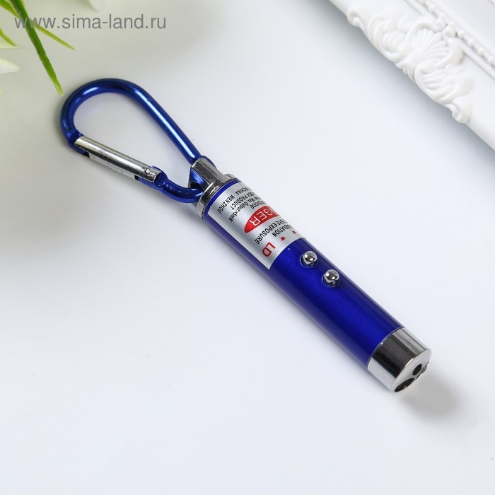 Фонарик+лазер на карабине 2 режима "Металлик" МИКС 9,2х1,3х1,3 см