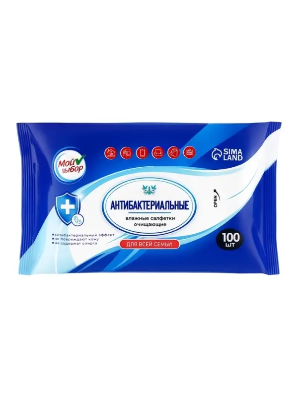 Влажные салфетки антибактериальные Мой выбор, 100 шт