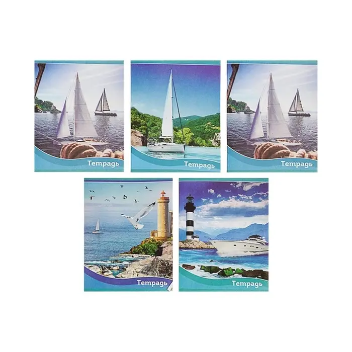 Тетрадь 48 листов в клетку, Calligrata &laquo;Корабли&raquo;, обложка мелованная бумага, серые листы, МИКС