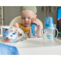 Бутылочка для кормления &laquo;Любимый сыночек&raquo;, классическое горло, приталенная, с ручками, 150 мл., от 0 мес., цвет голубой