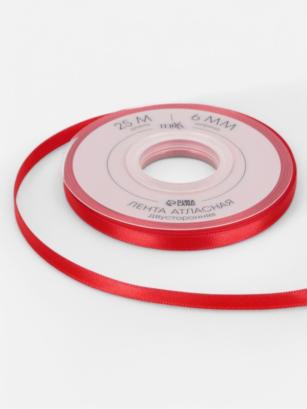 Лента атласная двухсторонняя №0250 6мм*25&plusmn;1м алый TR