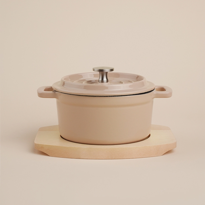 Кастрюля чугунная с эмалированным покрытием SL Home, d=14 см, h=7 см, на деревянной подставке, индукция, цвет бежевый