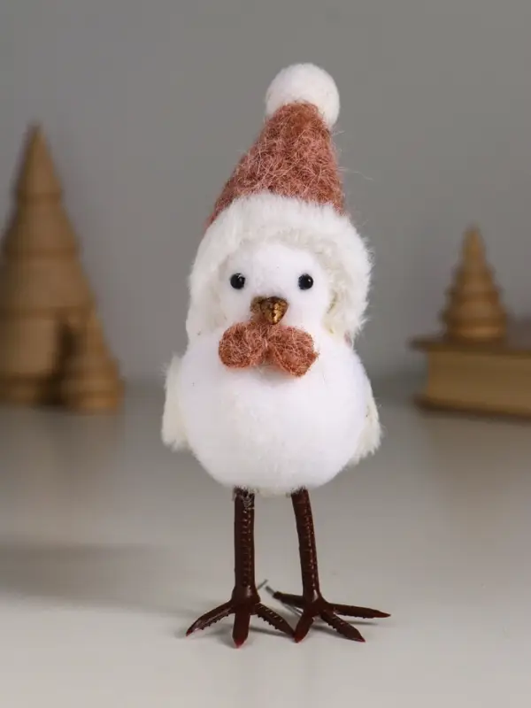 Сувенир "Белая птичка в колпаке и бабочке на веточке ели" 5,3х9,5х14 см