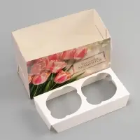 Коробка для 2 капкейка с прозрачной крышкой, &laquo;Счастливых моментов&raquo;, 16&times;8&times;10 см