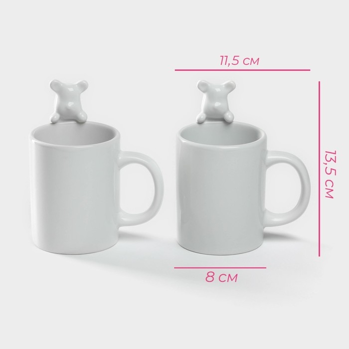 Набор кружек керамических Доляна &laquo;Мишка Отто&raquo;, 290 мл, 11,5&times;8&times;13,5 см, 2 шт, цвет белый