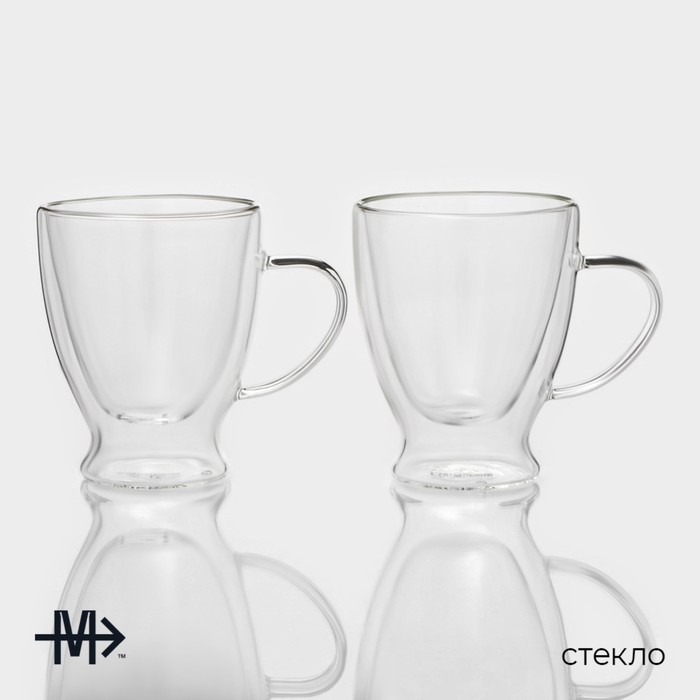 Набор стеклянных кружек с двойными стенками Magistro &laquo;Капучино&raquo;, 300 мл, 12&times;9&times;11 см, 2 шт