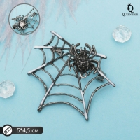 Брошь &laquo;Паук в паутине&raquo;, цвет черно-белый в серебре