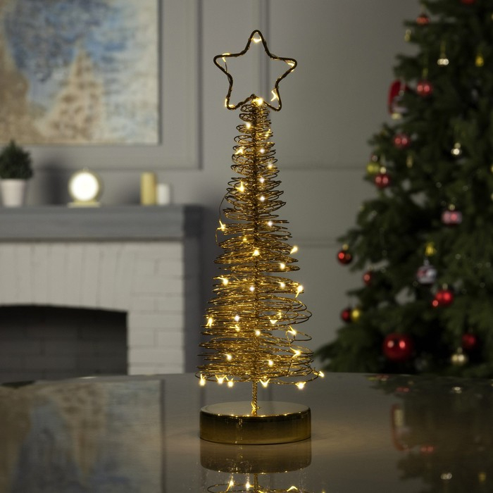 Светодиодная фигура &laquo;Ёлка плетёная&raquo; 10 &times; 38 &times; 10 см, металл, батарейки АААх3 (не в комплекте), свечение тёплое белое