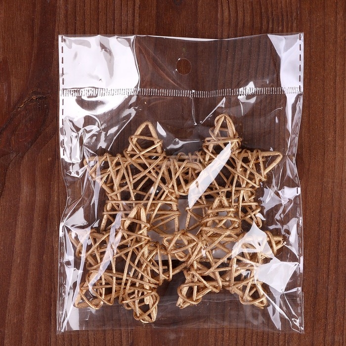 Декор для творчества из лозы &laquo;Звезда&raquo; набор 4 шт., размер 1 шт. &mdash; 6,5 см, цвет золото