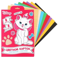 Картон цветной с блёстками, А4, 8 листов, 8 цветов, немелованный, двусторонний, в папке, 250 г/м&sup2;, Коты Аристократы