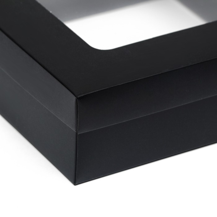 Коробка подарочная складная, упаковка, крышка-дно, чёрная, с окном 20 х 20 х 6 см
