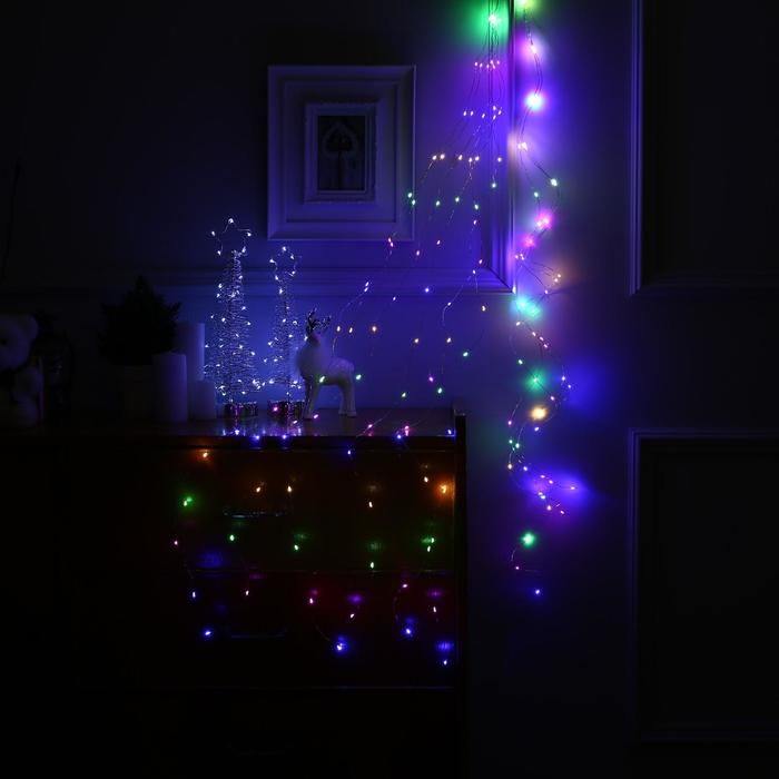 Гирлянда &laquo;Конский хвост&raquo; 10 нитей по 1.5 м, IP20, серебристая нить, 150 LED, свечение мульти, 12 В